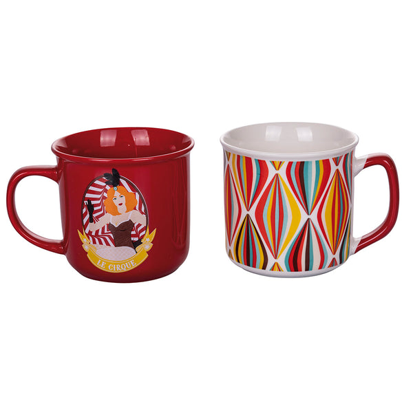 Set 2 Tazze Ø9,2x8,7 cm in Bone China VdE Tivoli 1996 Le cirque red sconto