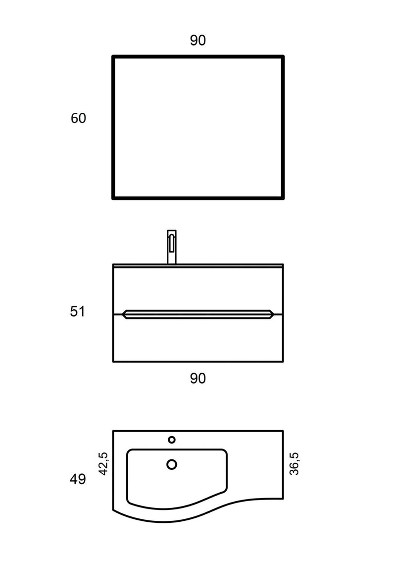 Mobile Bagno Sospeso 91,5cm TFT Swing Bianco Cromato 2D