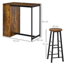 Set Bancone Bar con 2 Sgabelli Alti e Mensole Marrone Rustico