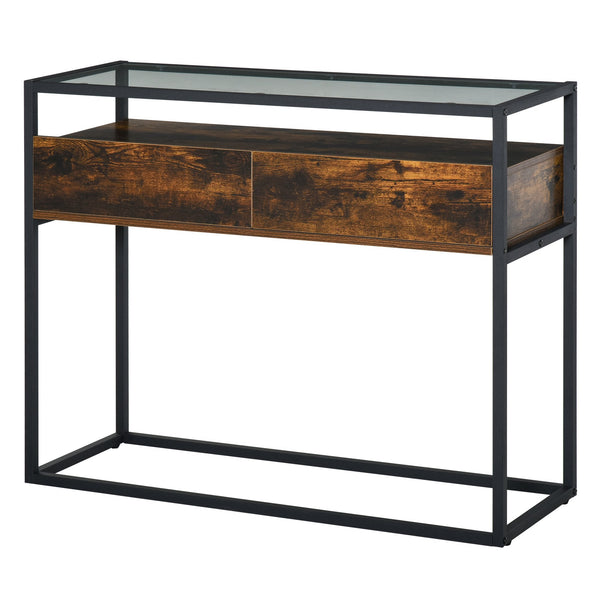 Console Fixe 100x35x76 cm en Métal et Bois avec Plateau en Verre prezzo