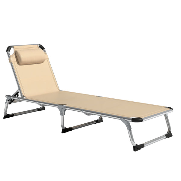 Sdraio Pieghevole 60x165x76 cm con Poggiatesta e Schienale Regolabile in Alluminio Beige prezzo
