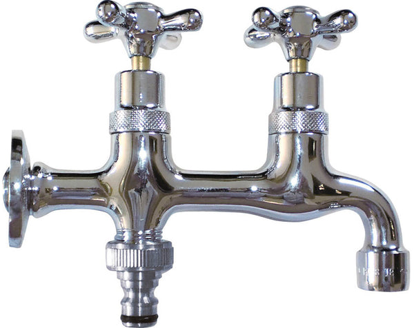 Robinet Double pour Fontaine de Jardin en Laiton Chromé avec Raccord Rapide Morelli Tandem prezzo