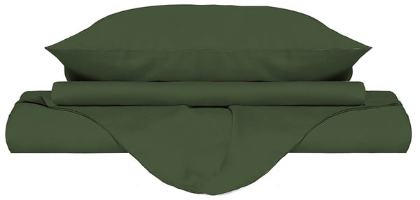 sconto Housse de couette double avec sac et taies d'oreiller couleur unie vert foncé