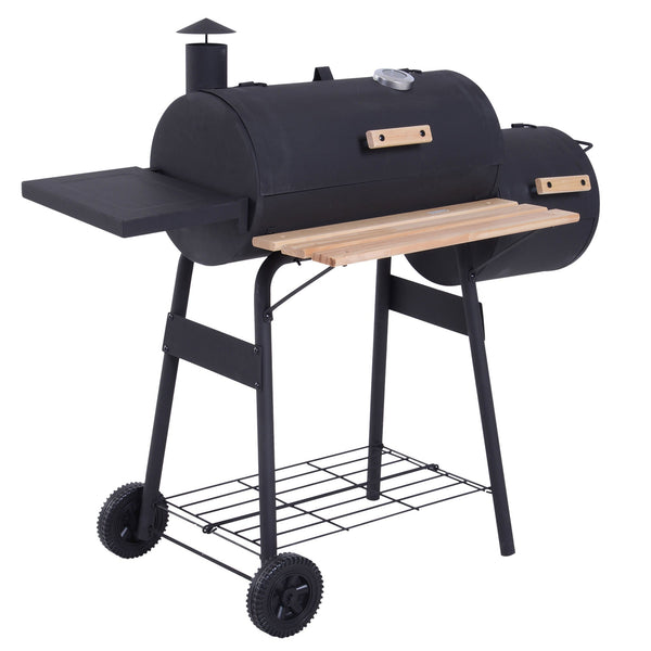 Barbecue a Carbone Carbonella 124x53x104 cm con Coperchio e Affumicatore in Acciaio Nero sconto