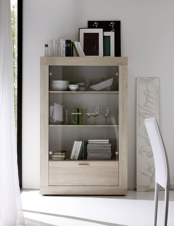 sconto Vitrine de Salon 2 Portes 1 Tiroir 102x43x162cm TFT Chêne Rustique Samoa