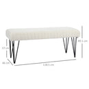 Panca Fondoletto in Tessuto Effetto Ciniglia Gambe a Forcina in Metallo 118,5x46x49,5 cm Crema  