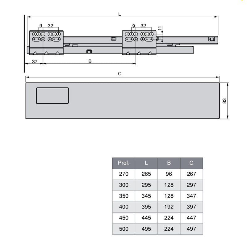 Kit Cassetto per Cucina Vantage-Q H141 mm P 400 mm con Astine Chiusura Soft Acciaio Grigio Emuca