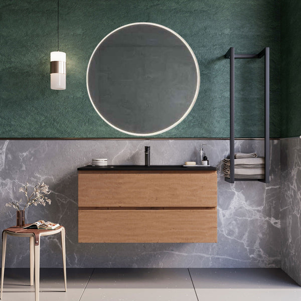 prezzo Mobile bagno sospeso 100 cm Rovere Cartagena lavabo nero opaco Seattle Senza Specchio Bonussi