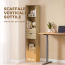 Libreria 6 Ripiani 30x24x158 cm con Cassetto Sportello Mensole Aperte in Laminato Rovere      