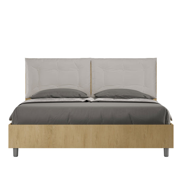 Letto Matrimoniale con Alzata Comoda Struttura Quercia con Cuscini in Similpelle Annalisa Tortora Varie Misure sconto