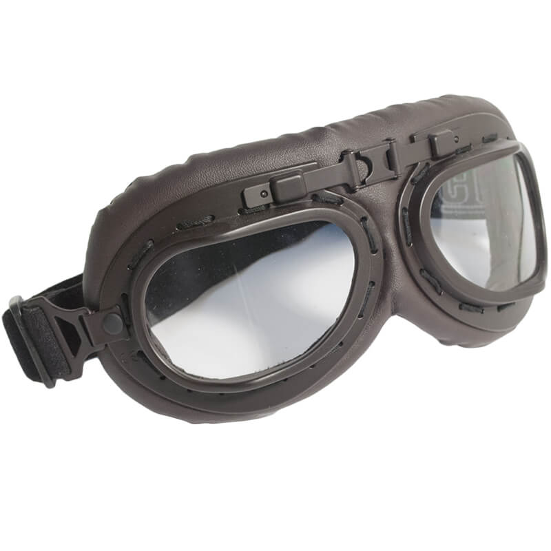 Occhiali per Moto in Similpelle Lenti Trasparenti CGM Vintage Marrone 704V
