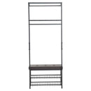 Panchina Ingresso con Appendiabiti in Metallo Imbottita Marrone 72.5x35x180 cm 