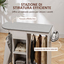 Mobile Asse da Stiro 125x43,5x112 cm con Ruote Barra per Abiti e Ripiani Bianco  