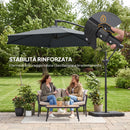 Ombrellone a Sbalzo 302x295x242 cm con Base a Croce in Metallo e Poliestere Grigio Scuro      
