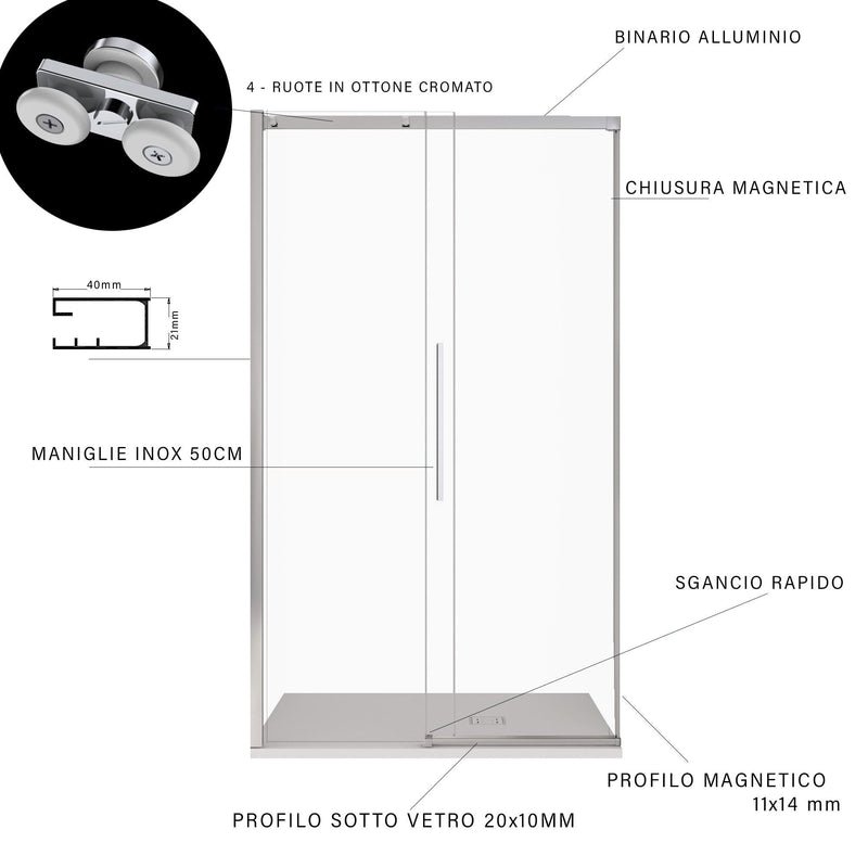 Porta Parete Doccia 1 Anta Scorrevole in Cristallo Trasparente 8mm H200 Bonussi Eliane Varie Misure