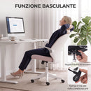 Sedia da Ufficio 60,5x54x89-99 cm in Rete con Braccioli Ribaltabili Altezza Regolabile e Ruote Rosa e Bianco      