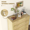 Cassettiera 4 Cassetti Stile Boho 90x45x108,5 cm in Legno e Rattan Rovere 