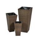 Set 3 Portavasi in Polyrattan 37x37H76cm Alto Quadro Noce