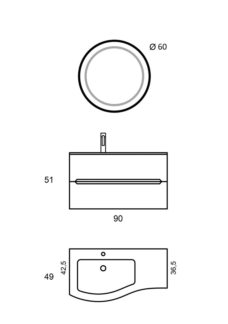 Mobile Bagno Sospeso 91,5cm TFT Swing Rovere Scuro 3S