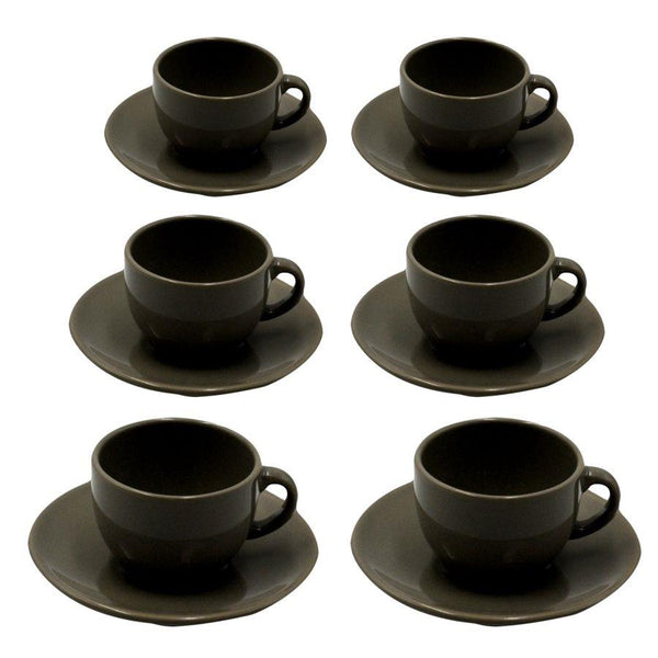 Set de 6 Tasses à Thé avec Soucoupe Ø9,5xh7 cm en Grès Cérame Romeo Tortora sconto
