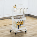 Carrello da Cucina Multiuso a 3 Livelli con Cestini e Ganci Rimovibili Ripiano con 12 Divisori in Acciaio e ABS Bianco      