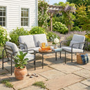 Set 4 Pezzi Salotto da Giardino con Divano 2 Posti 2 Poltrone e Tavolino in Acciaio Grigio Chiaro      
