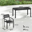 Set da Pranzo da Esterno Tavolo con Foro Ombrellone 150x80x74 cm e 6 Sedie 55x60x83 in Acciaio e PP cm Nero      