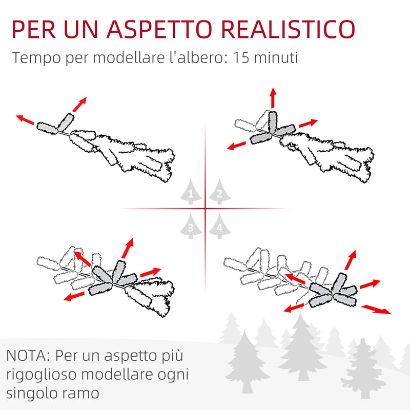 Albero di Natale Innevato Slim 210 cm con 405 Rami e 180 Luci LED Bianco Caldo in Plastica e Metallo Bianco      