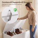 Cassapanca Contenitore Portascarpe 80x40x45 cm con Coperchio di Sicurezza e Fondoletto in Truciolato Bianco      