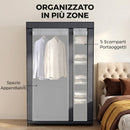 Armadio in Tessuto Salvaspazio 110x45x175 cm con Barra Appendiabiti e 5 Ripiani Struttura in Acciaio Grigio      