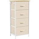 Cassettiera 45x30x94,5 cm con 4 Cassetti Pieghevoli in Tessuto Tasche e 2 Ganci Struttura in Acciaio Beige      