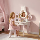 Toeletta per Bambini 3+ Anni 55x37x87,6 cm con Sgabello Cassetto 3 Specchi e 5 Accessori in MDF e Legno di Pino Rosa      