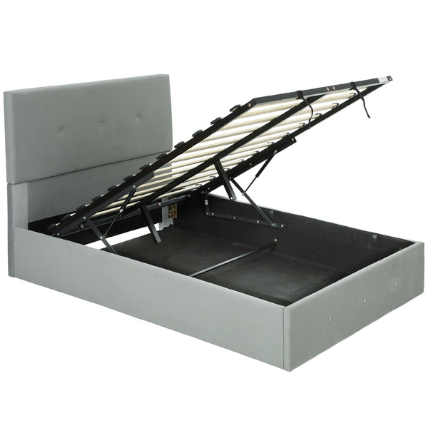 Letto a 1 Piazza e Mezza Contenitore 195x141x106 cm con Spazio a Scomparsa e Testiera Vellutata a Trapunta in Legno e Metallo Grigio acquista