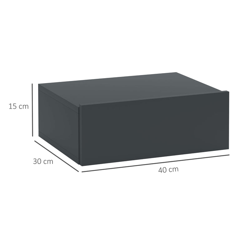 Comodino Sospeso Moderno 40x30x15 cm con Cassetto in Legno Nero   