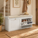 Panca Scarpiera 104x26x47 cm con Cuscino Imbottito 2 Cassetti Ribaltabili per 8-10 Paia di Scarpe in MDF e Tessuto Bianco      