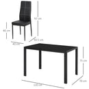 Set da Pranzo Tavolo con Piano in Vetro e 4 Sedie in Metallo e Similpelle  Nero