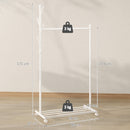 Appendiabiti da Terra 86x43x171 cm Portata 9 kg con Ruote 5 Ganci e Ripiano Inferiore Porta Scarpe in Metallo Bianco      