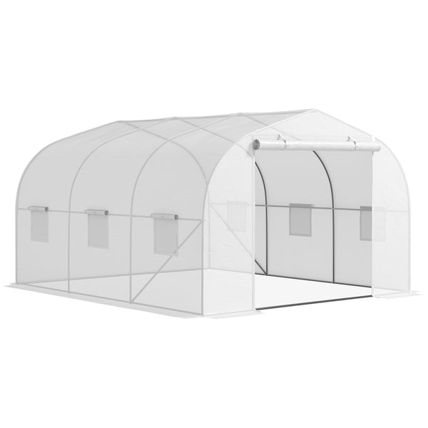 Serra a Tunnel da Giardino con 6 Finestre e Porta a Rullo 3,5x3x2 m in Acciaio e PE Bianco sconto