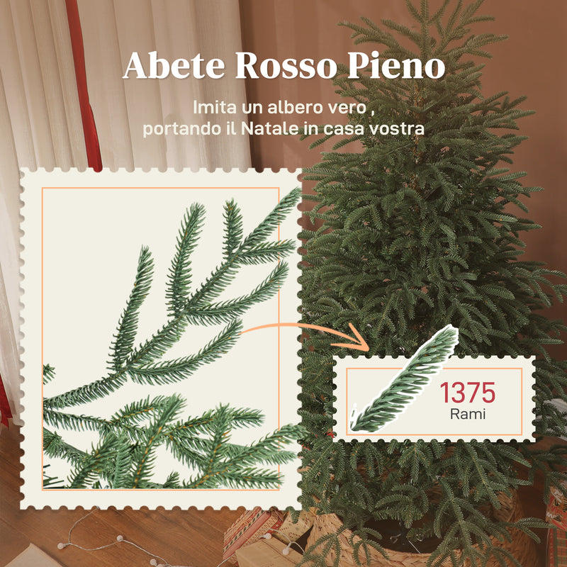 Albero di Natale Artificiale 150 cm con 1375 Rami Base in Metallo Verde      