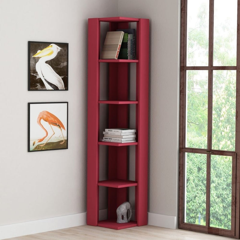 Libreria angolare 34x34x161 cm Nati bordeaux 5 ripiani
