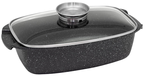 Rôtissoire 32x20 cm en aluminium moulé sous pression antiadhésif avec couvercle gris marbré prezzo