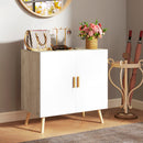 Mobile Multiuso 76x41.2x74 cm con Ripiano Regolabile e Piedini Alti in Legno Bianco e Rovere 