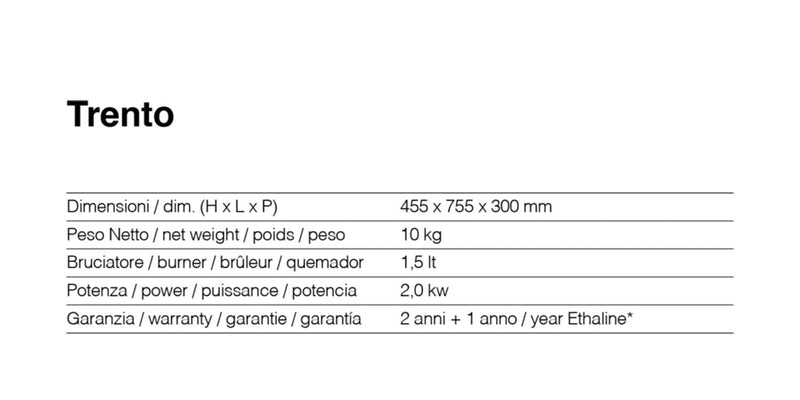 Camino a Bioetanolo da Pavimento 75,5x30x45,5 cm 2000W 1,5L Trento Nero 