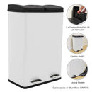 Pattumiera a 2 Scomparti a Pedale 47x36x71 cm 60L in Acciaio Bianco