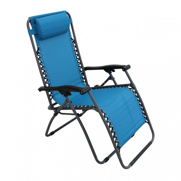 sconto Chaise longue pliante inclinable Zero Gravity 88x65x110 h cm en textilène bleu