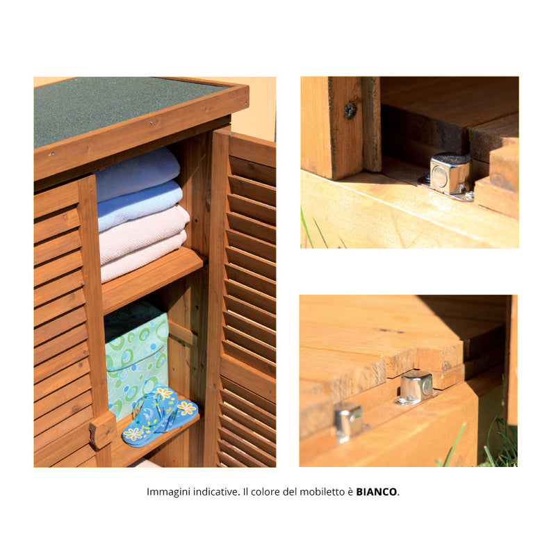 Armadio Mobile Mobiletto da Giardino in Legno 3 Ripiani e 2 Ante per Esterno Bianco
