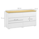Cassettiera 6 Cassetti 140x37x75 cm in Truciolato Bianco e Color Legno