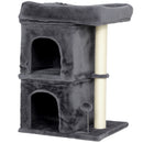 Albero Tiragraffi per Gatti Fino a 7 kg con 2 Casette e Lettino Palo in Sisal e Rivestimento Peluche Grigio Scuro      