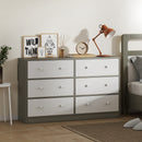 Cassettiera con 6 Cassetti in Tessuto 114x30x70 cm con Maniglie Doppie Struttura in MDF Bianco e Grigio  