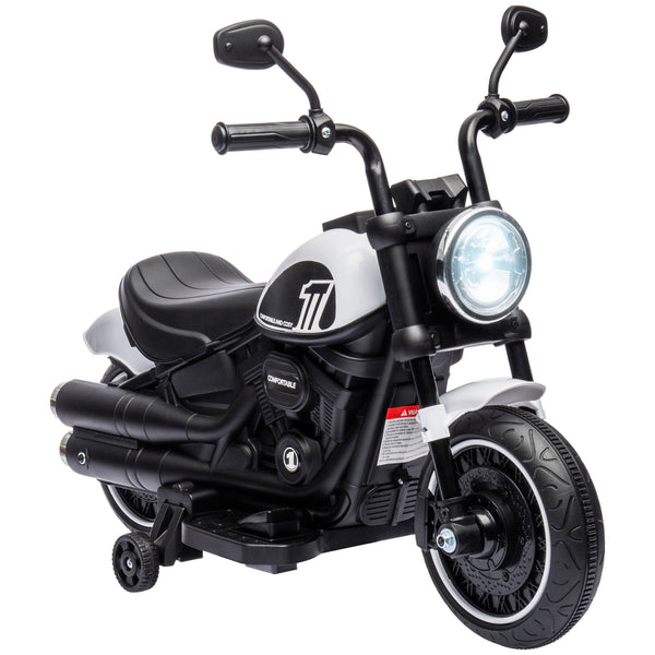 Moto Elettrica per Bambini 76x42x57 cm con Rotelle e Fanale 6V Bianco e Nero sconto